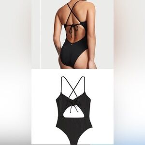 Victorias Secret Women's Sz XL One Piece Cut Out Sexy Black Swimsuit
